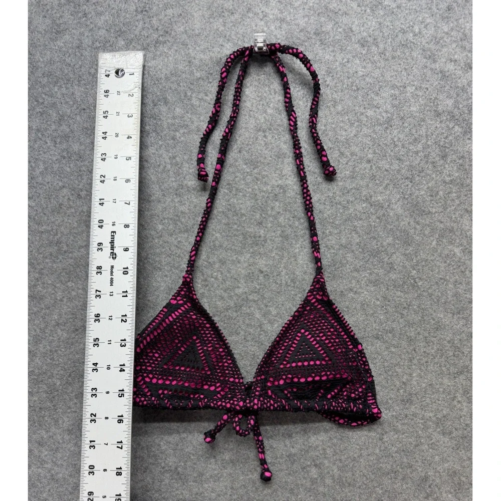 Roxy Girl Pink Black Crochet Geometric Triangle Bikini Set Swimsuit XS? Beach